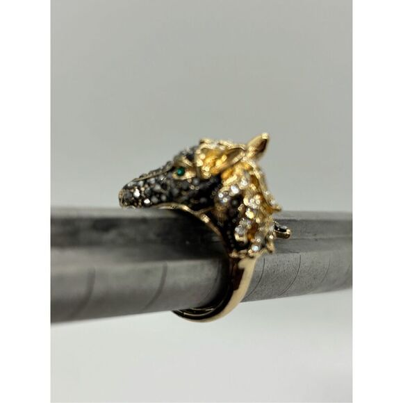 Vtg OPC CN wrap horse ring black stones Sz 8.5 gold 3D equestrian - Picture 3 of 10